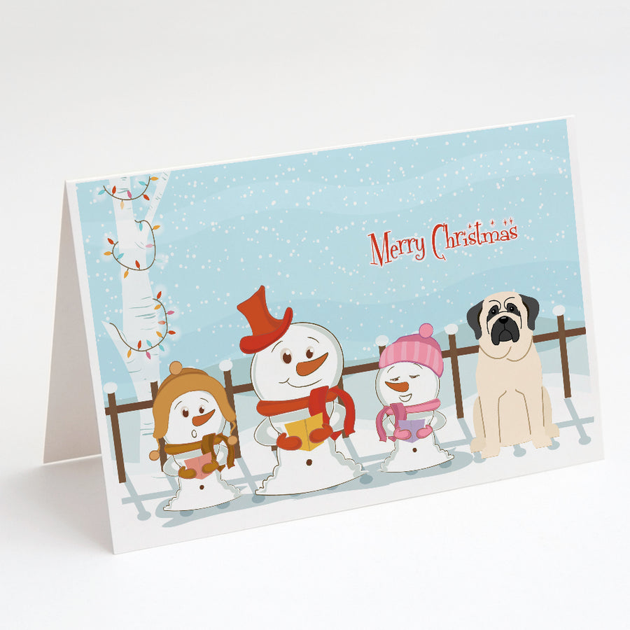 Merry Christmas Carolers Mastiff White Greeting Cards and Envelopes Pack of 8 Image 1