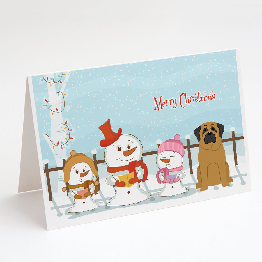 Merry Christmas Carolers Mastiff Greeting Cards and Envelopes Pack of 8 Image 1