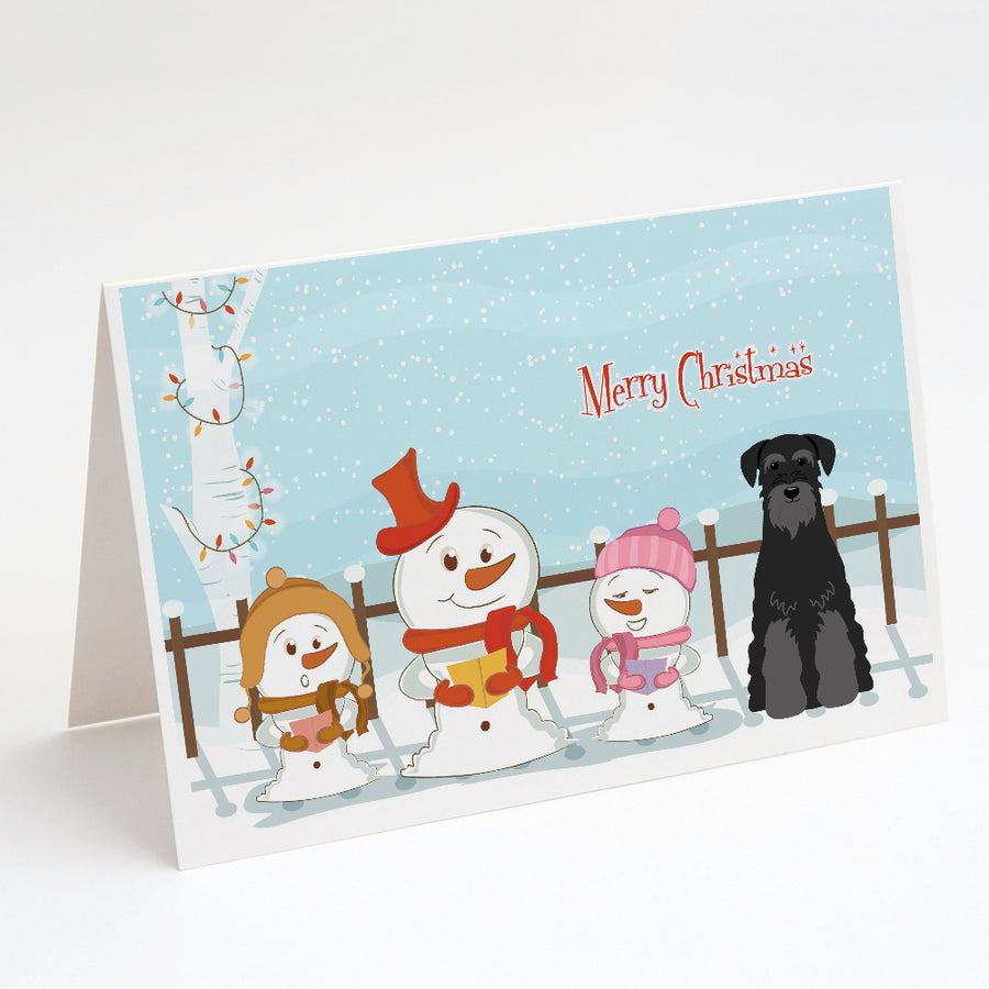 Merry Christmas Carolers Standard Schnauzer Black Greeting Cards and Envelopes Pack of 8 Image 1