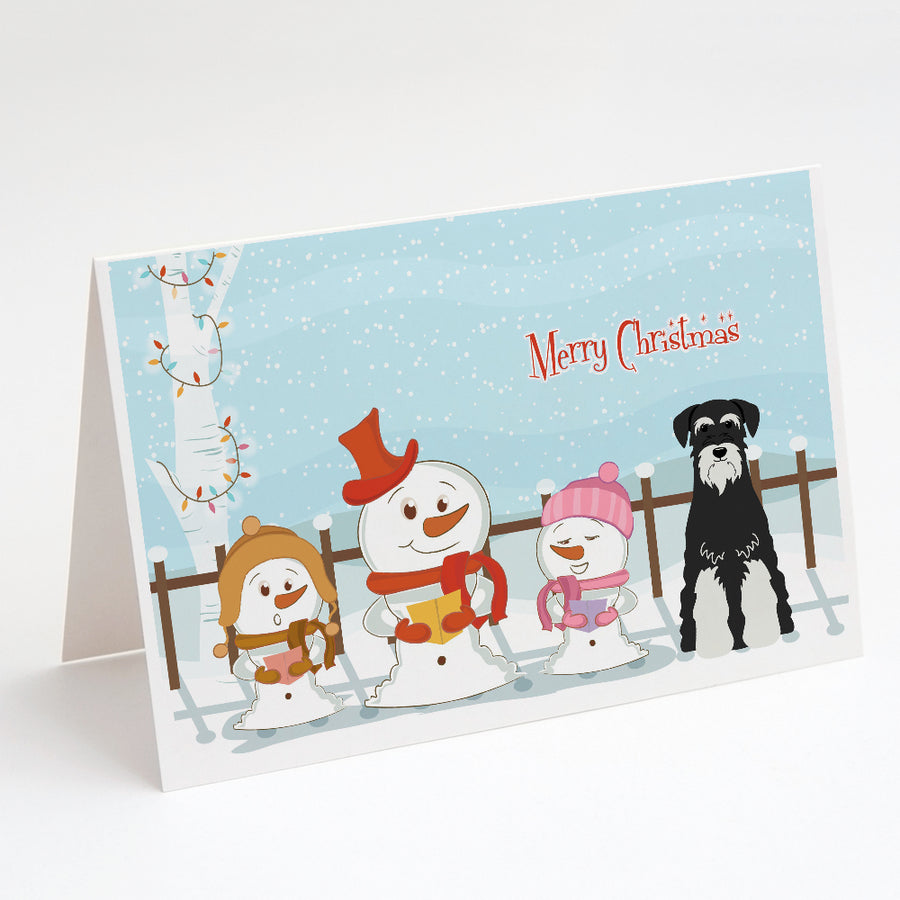 Merry Christmas Carolers Standard Schnauzer Salt and Pepper Greeting Cards and Envelopes Pack of 8 Image 1