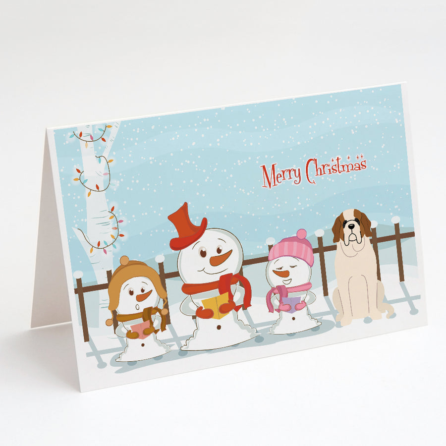 Merry Christmas Carolers Saint Bernard Greeting Cards and Envelopes Pack of 8 Image 1