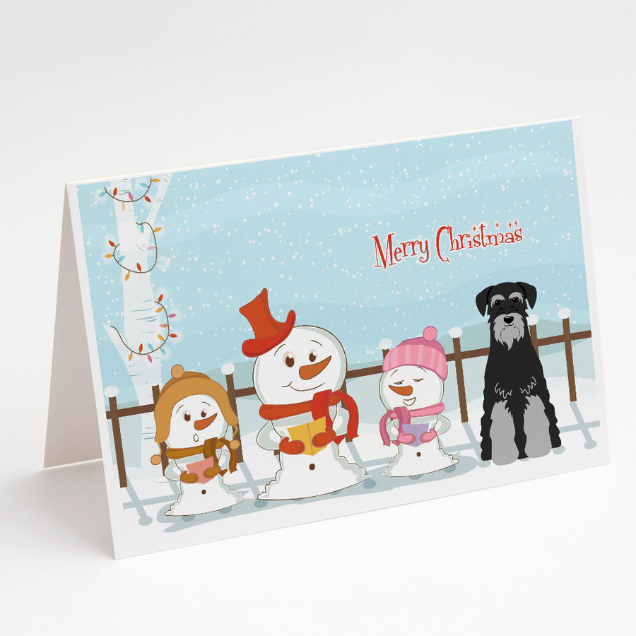 Merry Christmas Carolers Standard Schnauzer Black Grey Greeting Cards and Envelopes Pack of 8 Image 1