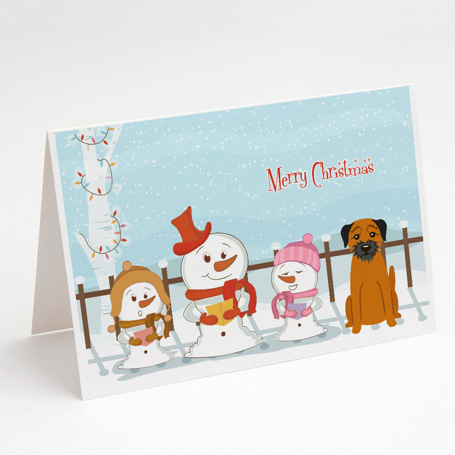 Merry Christmas Carolers Border Terrier Greeting Cards and Envelopes Pack of 8 Image 1