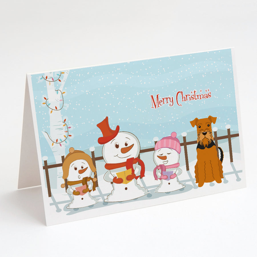 Merry Christmas Carolers Airedale Greeting Cards and Envelopes Pack of 8 Image 1