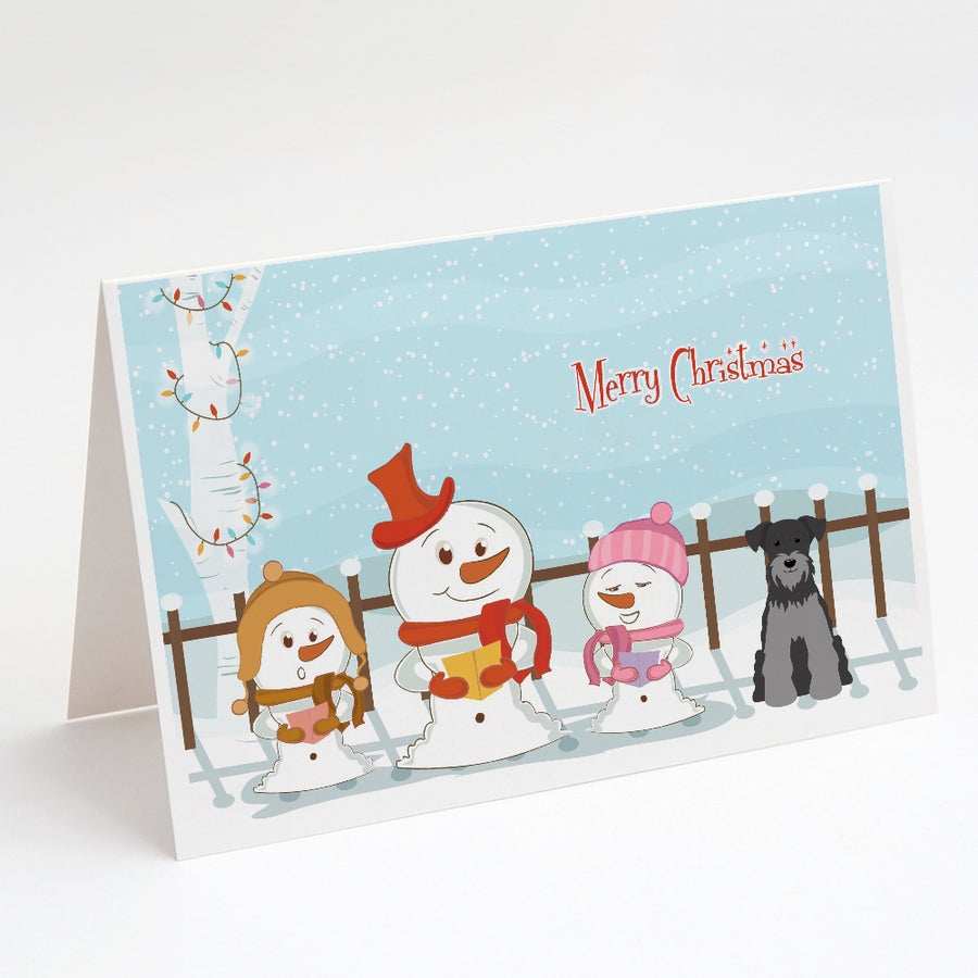 Merry Christmas Carolers Miniature Schnauzer Black Silver Greeting Cards and Envelopes Pack of 8 Image 1