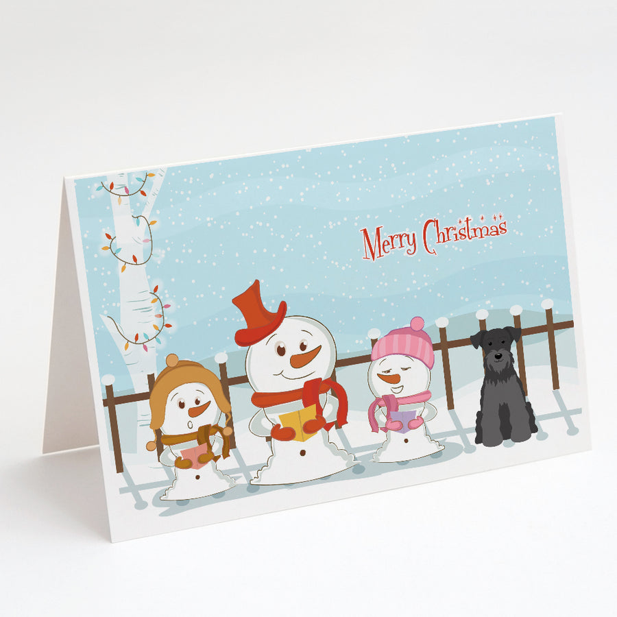Merry Christmas Carolers Miniature Schnauzer Black Greeting Cards and Envelopes Pack of 8 Image 1