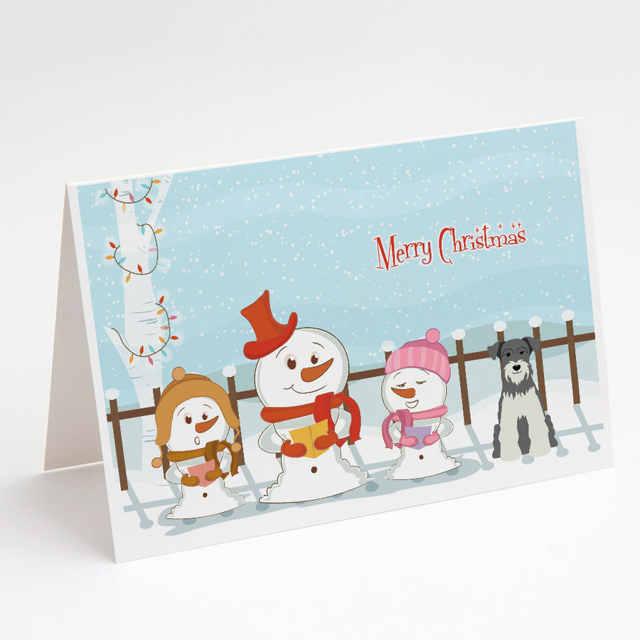Merry Christmas Carolers Miniature Schnauzer Salt and Pepper Greeting Cards and Envelopes Pack of 8 Image 1