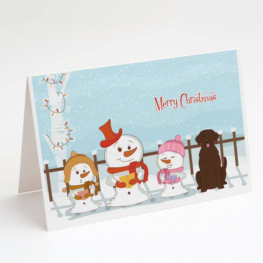 Merry Christmas Carolers Chocolate Labrador Greeting Cards and Envelopes Pack of 8 Image 1