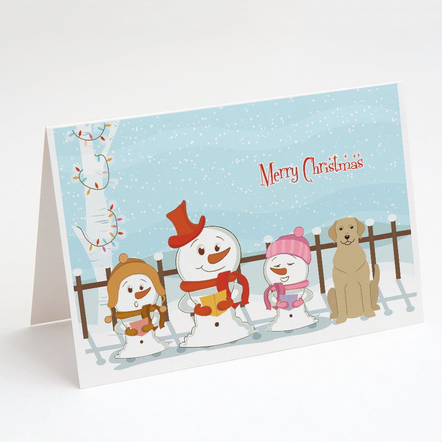 Merry Christmas Carolers Yellow Labrador Greeting Cards and Envelopes Pack of 8 Image 1