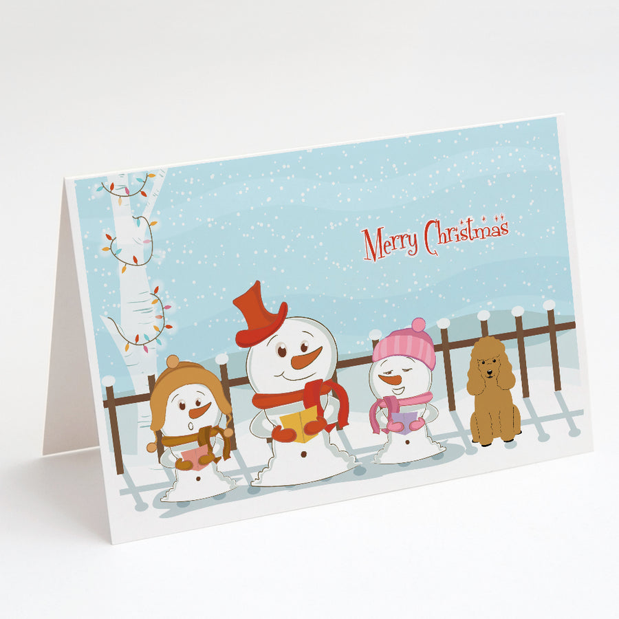 Merry Christmas Carolers Poodle Tan Greeting Cards and Envelopes Pack of 8 Image 1