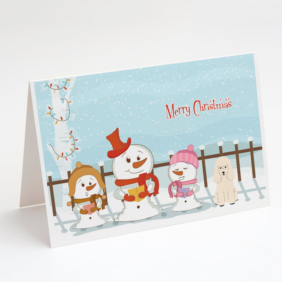 Merry Christmas Carolers Poodle White Greeting Cards and Envelopes Pack of 8 Image 1