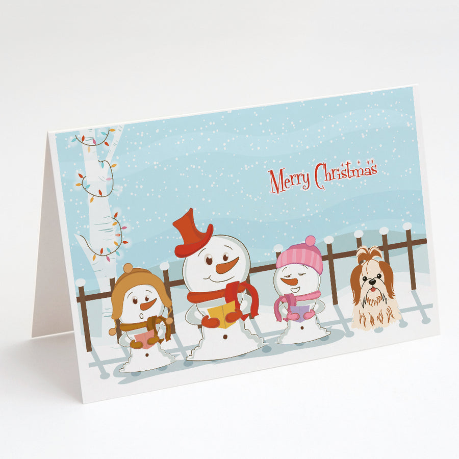 Merry Christmas Carolers Shih Tzu Red White Greeting Cards and Envelopes Pack of 8 Image 1