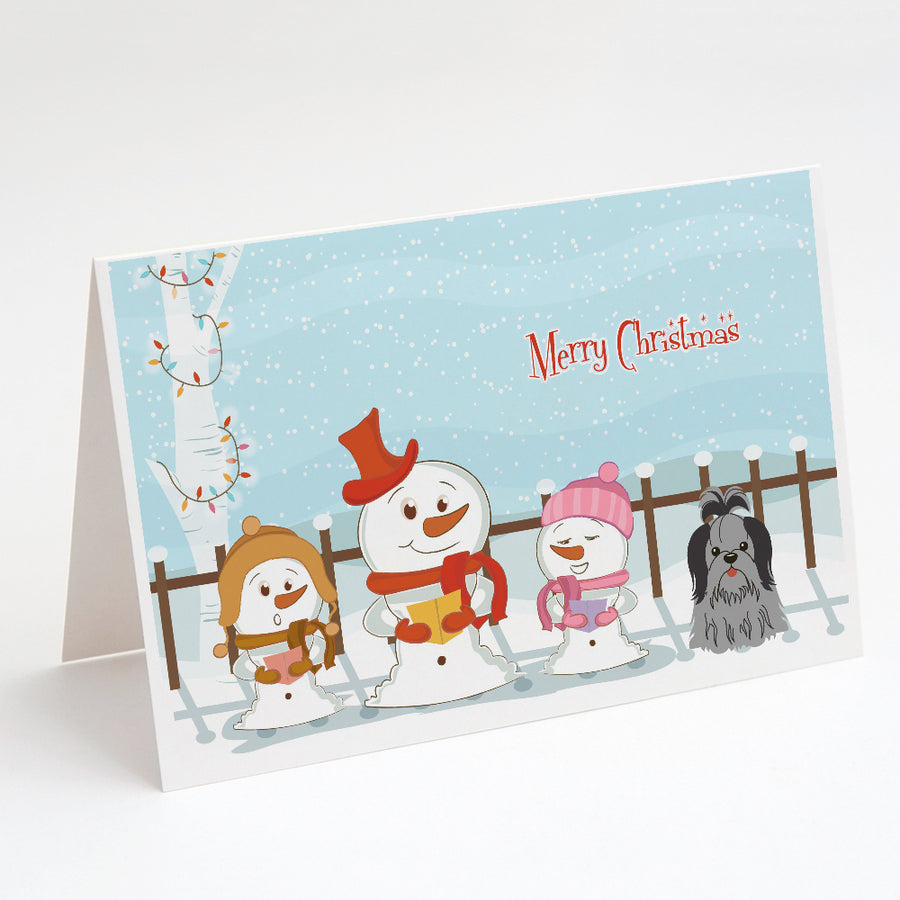 Merry Christmas Carolers Shih Tzu Black Silver Greeting Cards and Envelopes Pack of 8 Image 1