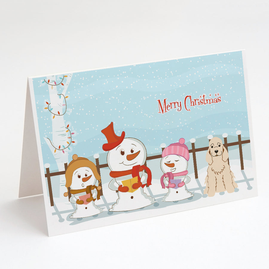 Merry Christmas Carolers Cocker Spaniel Buff Greeting Cards and Envelopes Pack of 8 Image 1