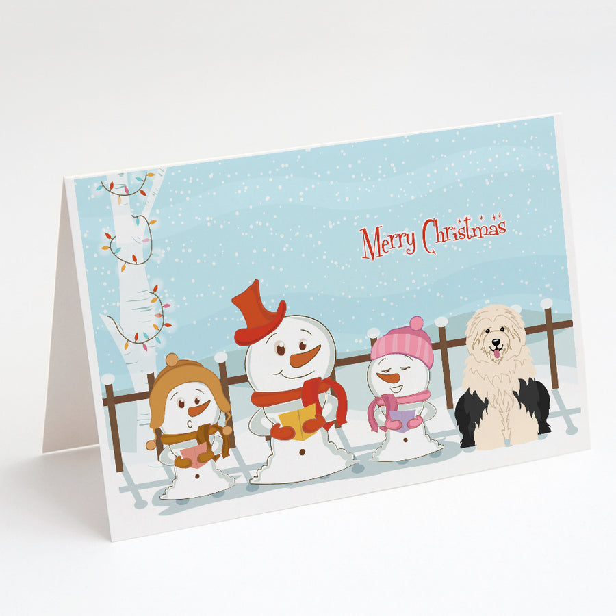 Merry Christmas Carolers Old English Sheepdog Greeting Cards and Envelopes Pack of 8 Image 1