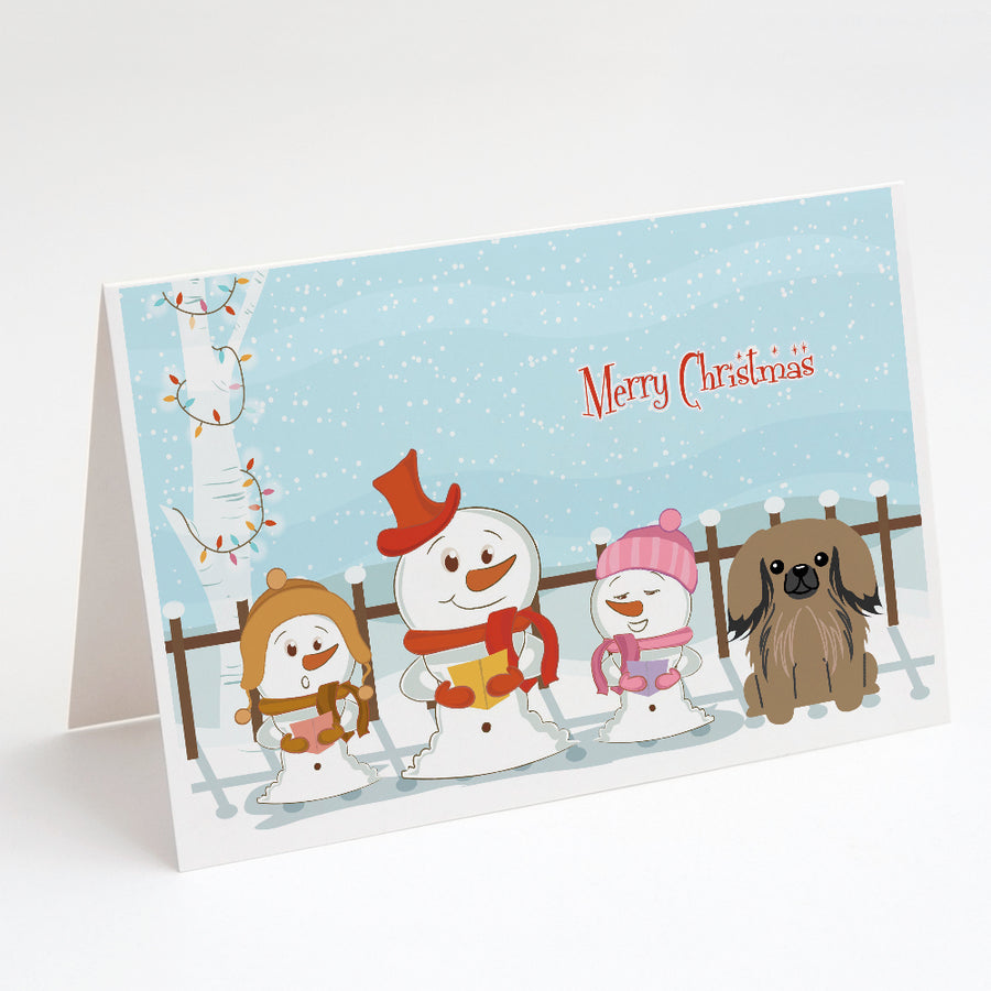 Merry Christmas Carolers Pekingese Tan Greeting Cards and Envelopes Pack of 8 Image 1