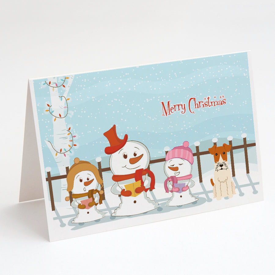 Merry Christmas Carolers Wire Fox Terrier Greeting Cards and Envelopes Pack of 8 Image 1