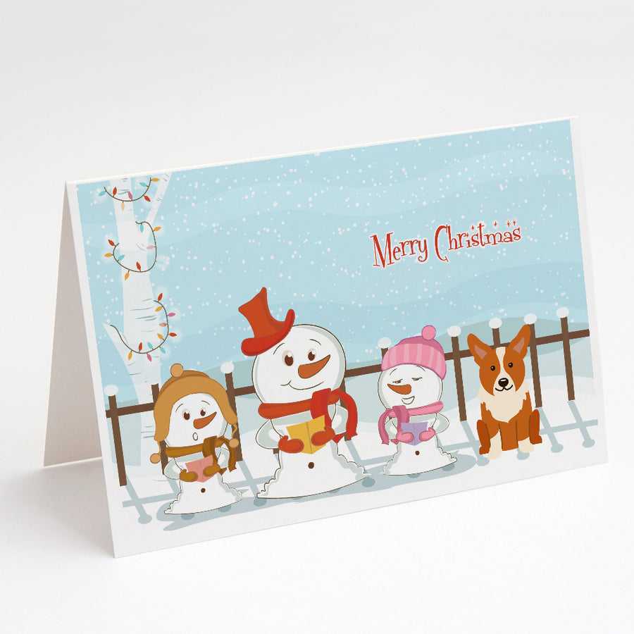 Merry Christmas Carolers Corgi Greeting Cards and Envelopes Pack of 8 Image 1