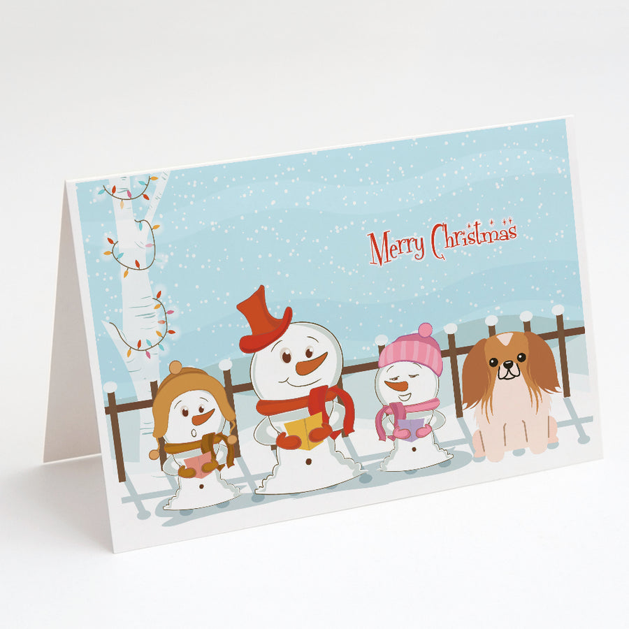 Merry Christmas Carolers Pekingese Red White Greeting Cards and Envelopes Pack of 8 Image 1