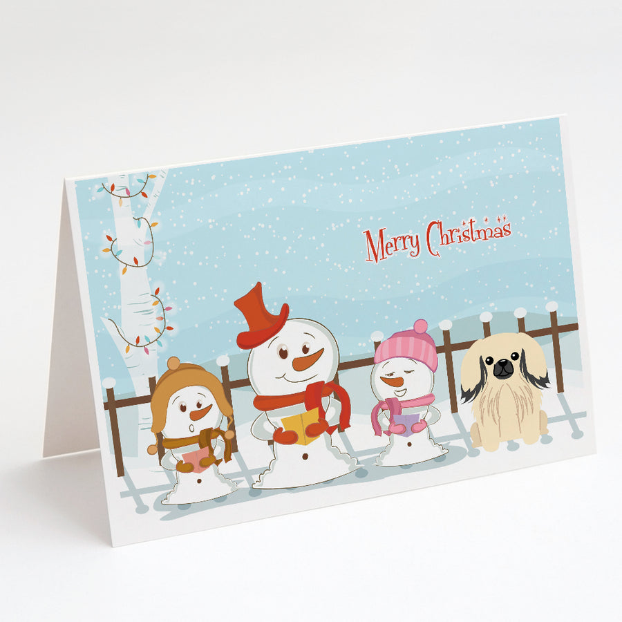 Merry Christmas Carolers Pekingese Cream Greeting Cards and Envelopes Pack of 8 Image 1