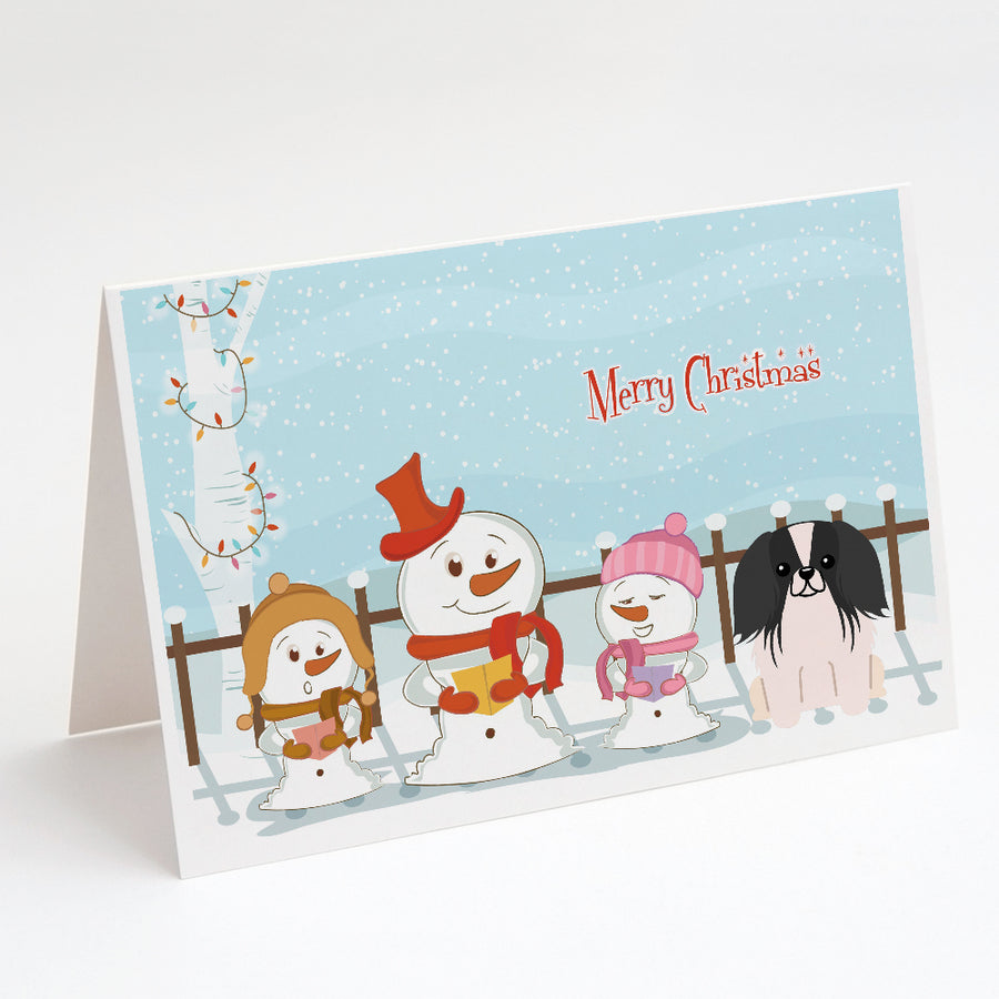 Merry Christmas Carolers Pekingese Black White Greeting Cards and Envelopes Pack of 8 Image 1