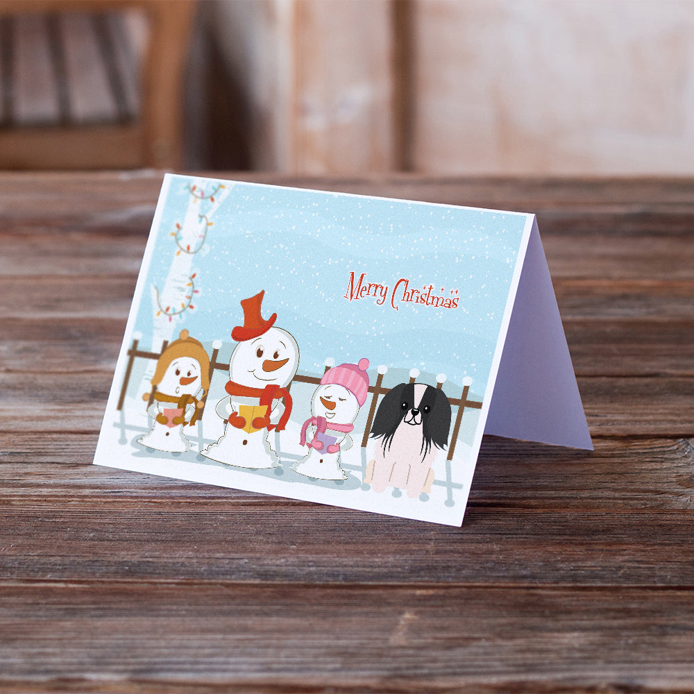 Merry Christmas Carolers Pekingese Black White Greeting Cards and Envelopes Pack of 8 Image 2