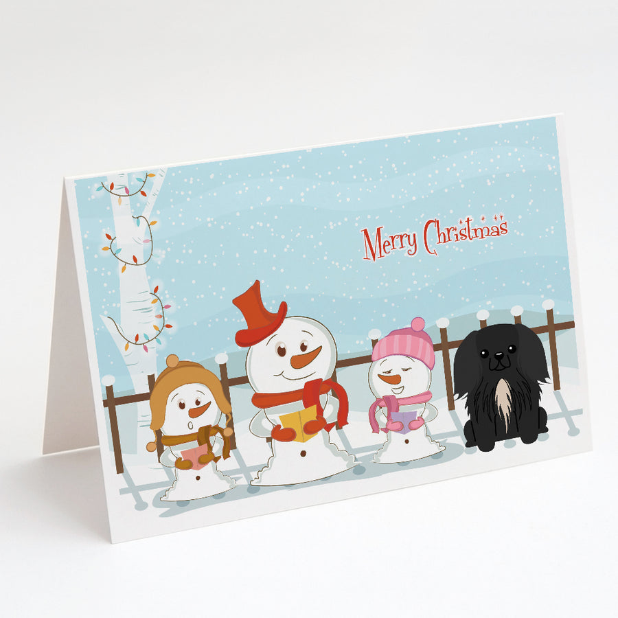 Merry Christmas Carolers Pekingese Black Greeting Cards and Envelopes Pack of 8 Image 1
