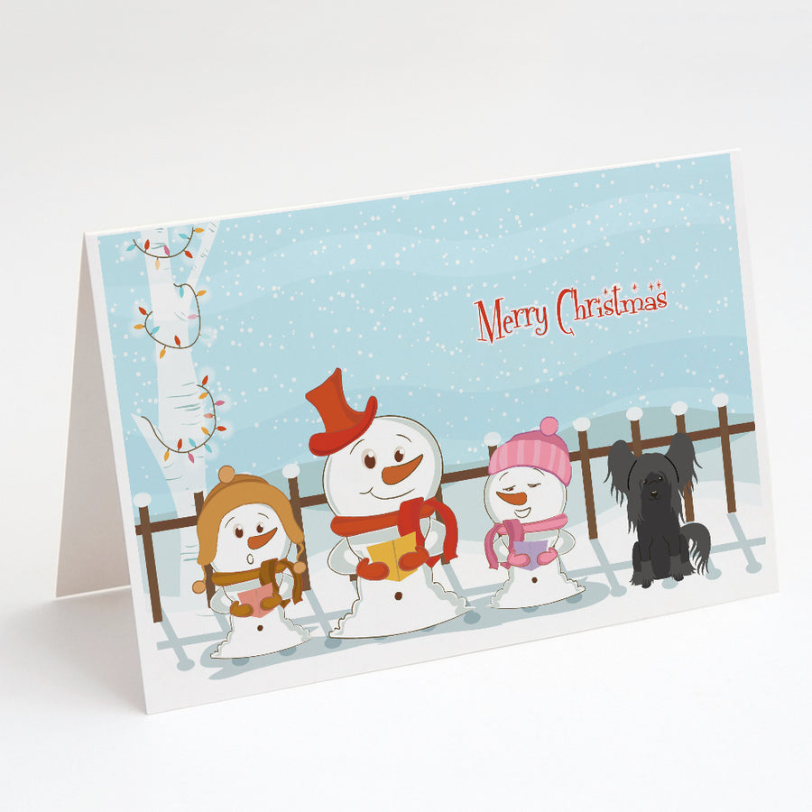 Merry Christmas Carolers Chinese Crested Black Greeting Cards and Envelopes Pack of 8 Image 1