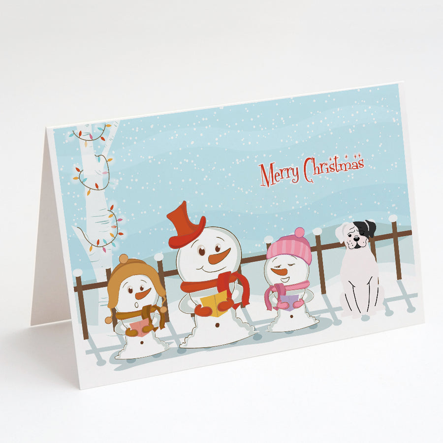 Merry Christmas Carolers White Boxer Cooper Greeting Cards and Envelopes Pack of 8 Image 1