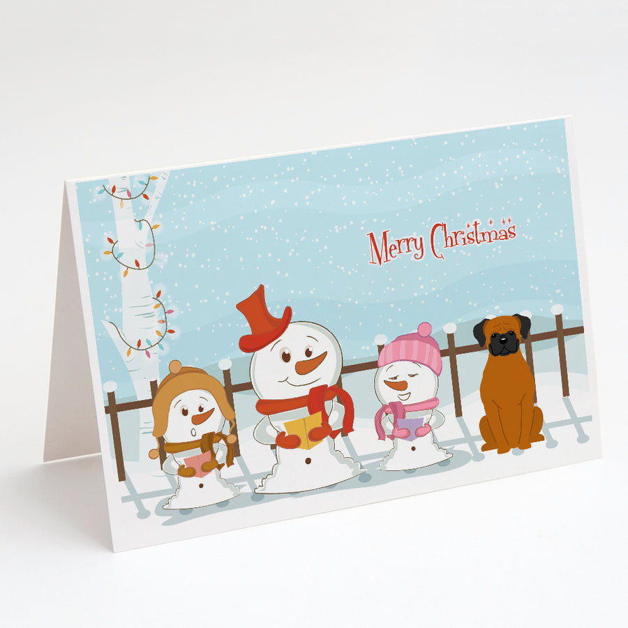 Merry Christmas Carolers Fawn Boxer Greeting Cards and Envelopes Pack of 8 Image 1