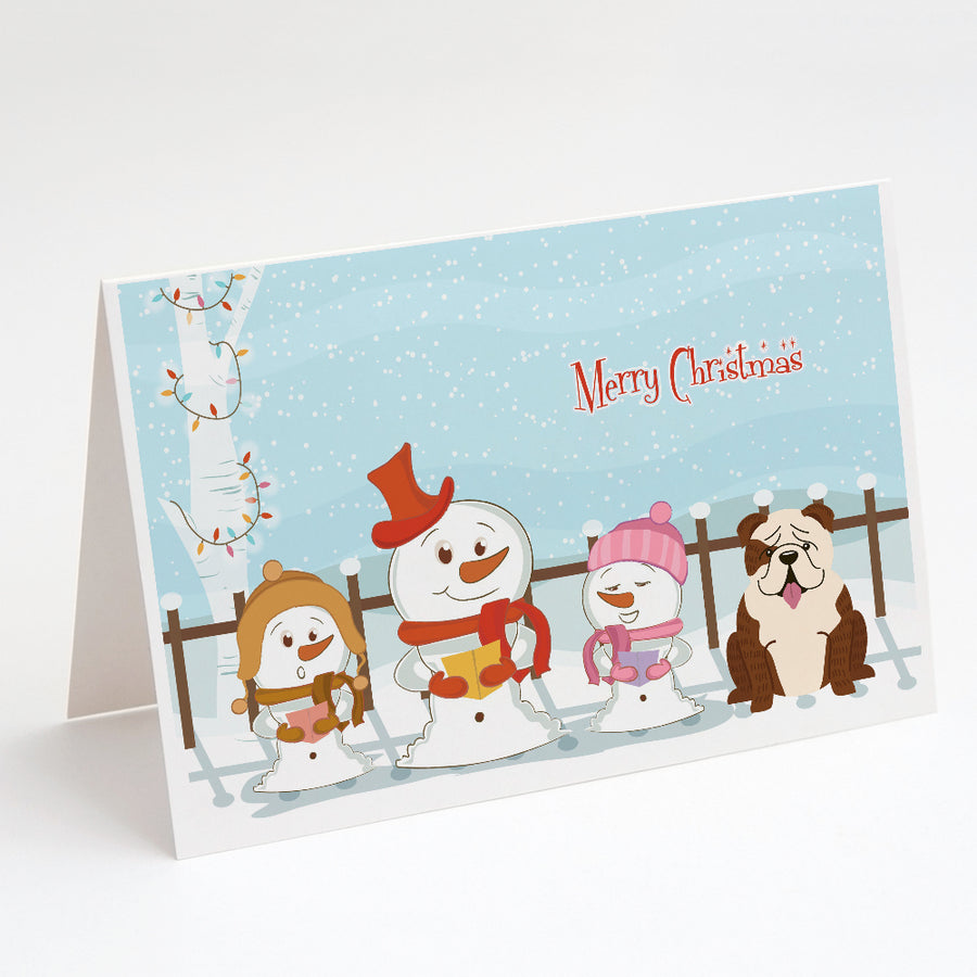 Merry Christmas Carolers English Bulldog Brindle White Greeting Cards and Envelopes Pack of 8 Image 1