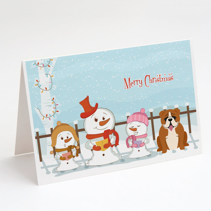 Merry Christmas Carolers English Bulldog Red White Greeting Cards and Envelopes Pack of 8 Image 1