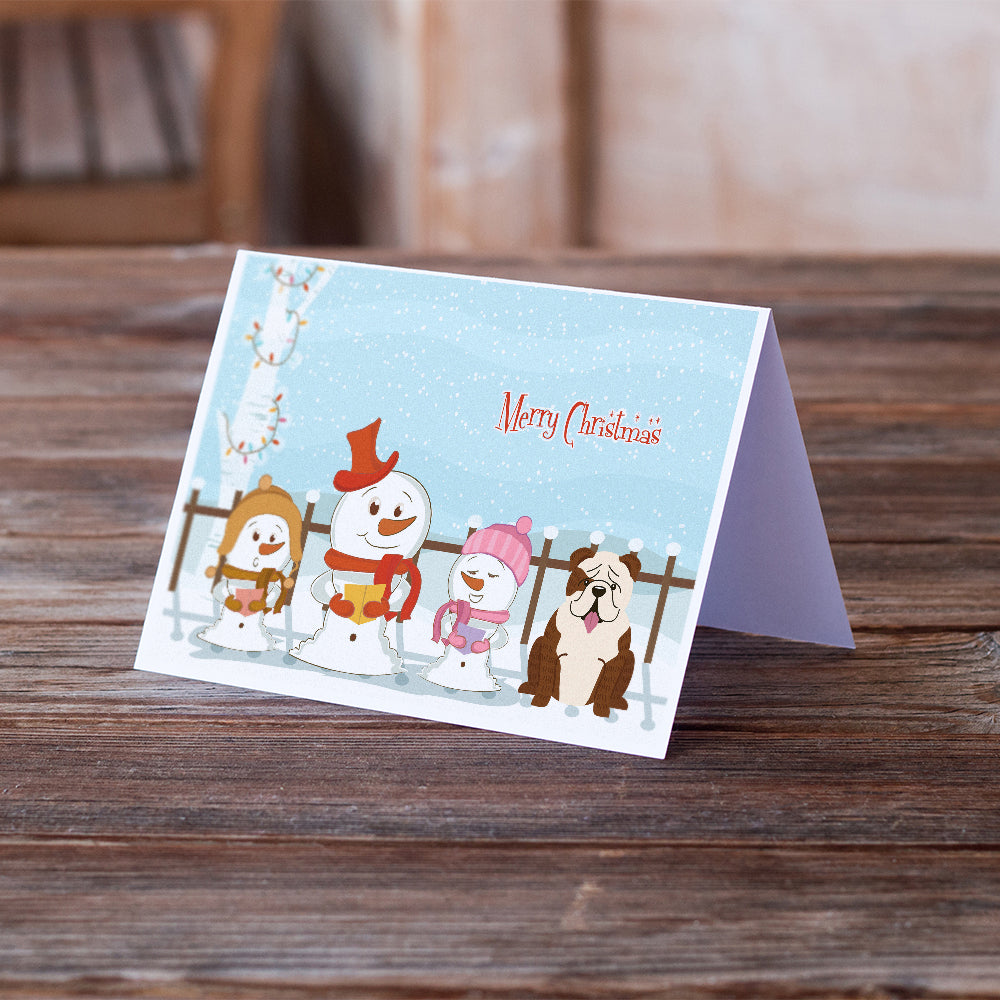 Merry Christmas Carolers English Bulldog Brindle White Greeting Cards and Envelopes Pack of 8 Image 2