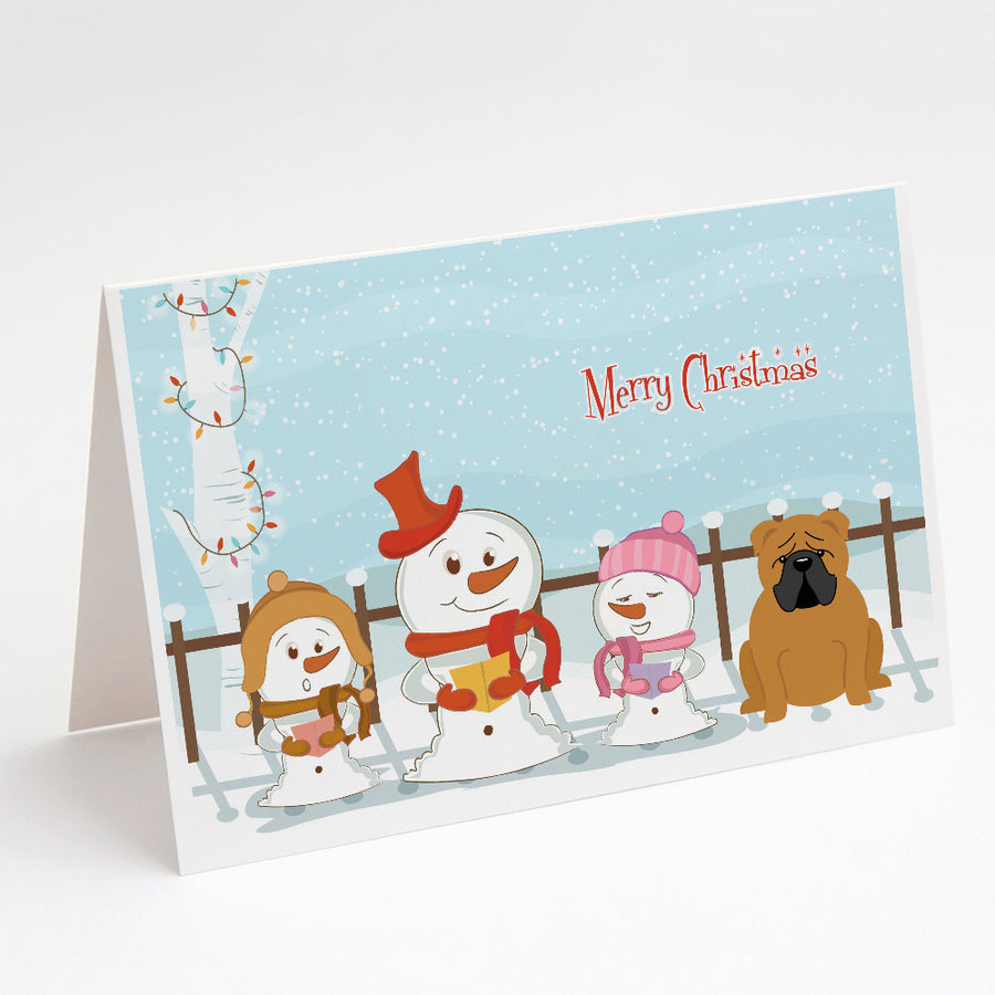 Merry Christmas Carolers English Bulldog Red Greeting Cards and Envelopes Pack of 8 Image 1
