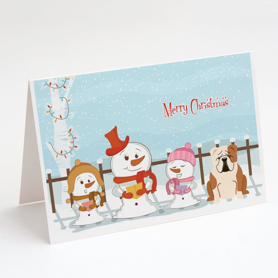 Merry Christmas Carolers English Bulldog Fawn White Greeting Cards and Envelopes Pack of 8 Image 1