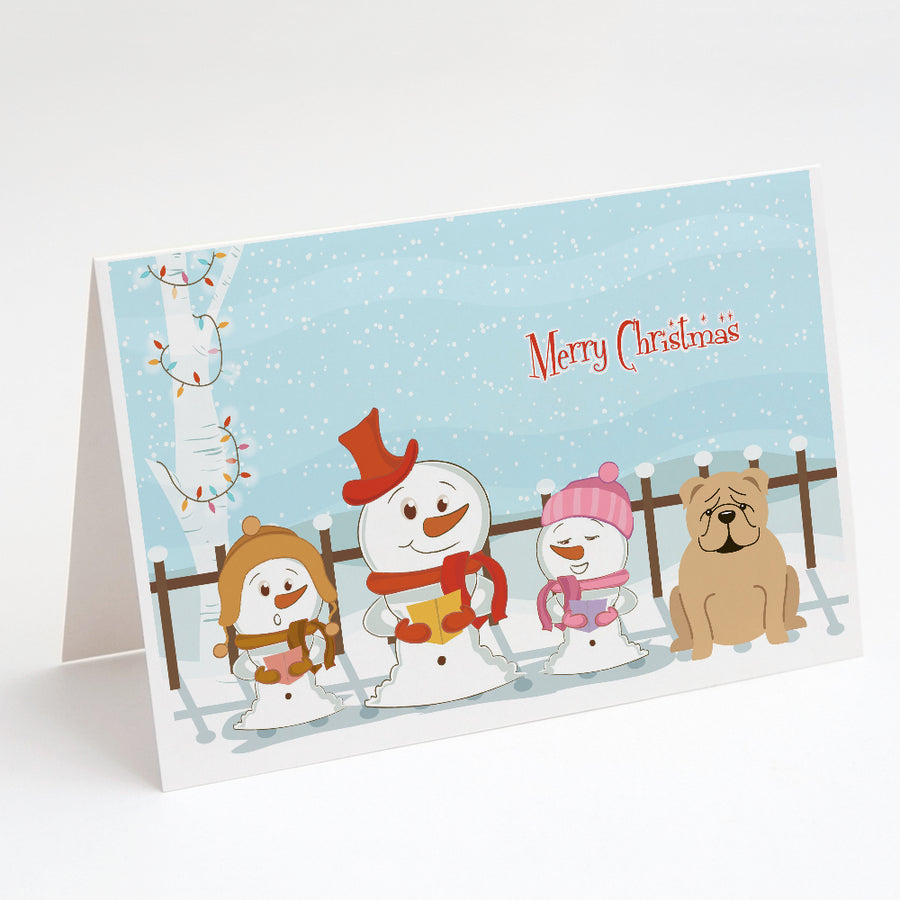 Merry Christmas Carolers English Bulldog Fawn Greeting Cards and Envelopes Pack of 8 Image 1
