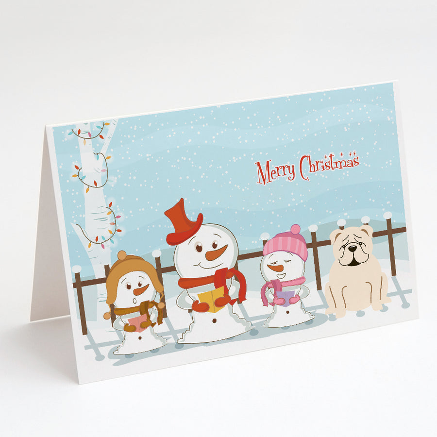 Merry Christmas Carolers English Bulldog White Greeting Cards and Envelopes Pack of 8 Image 1