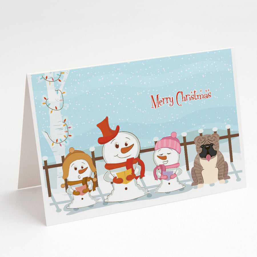 Merry Christmas Carolers English Bulldog Grey Brindle Greeting Cards and Envelopes Pack of 8 Image 1