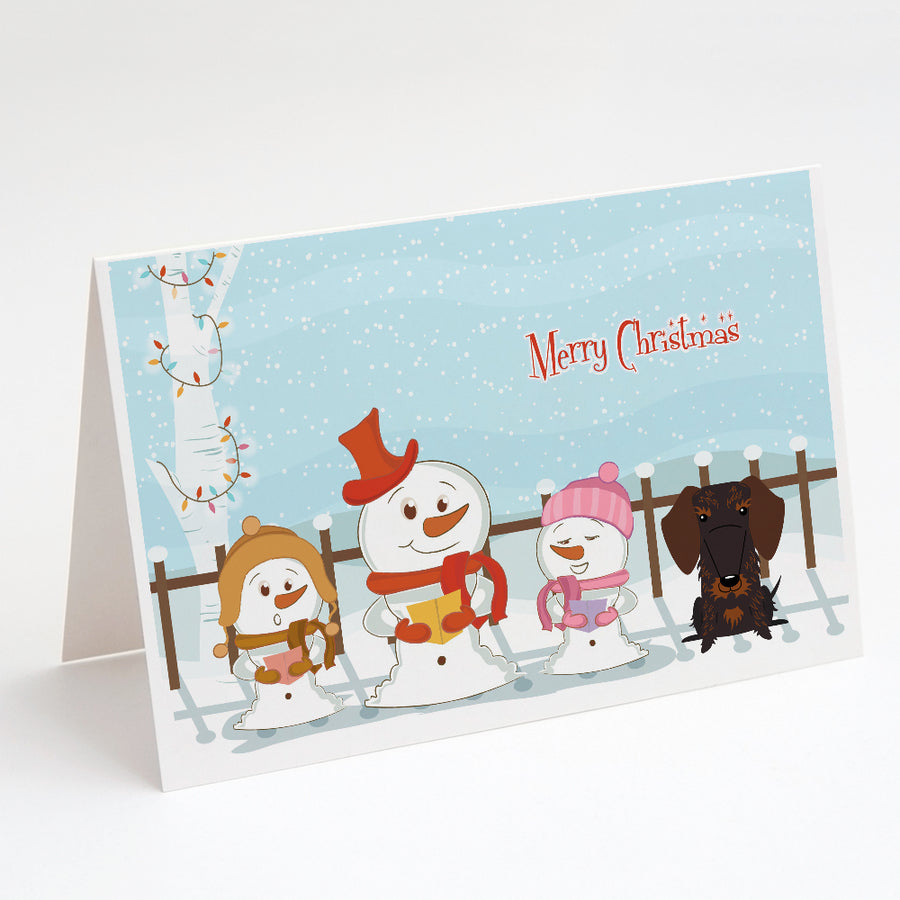 Merry Christmas Carolers Wire Haired Dachshund Chocolate Greeting Cards and Envelopes Pack of 8 Image 1
