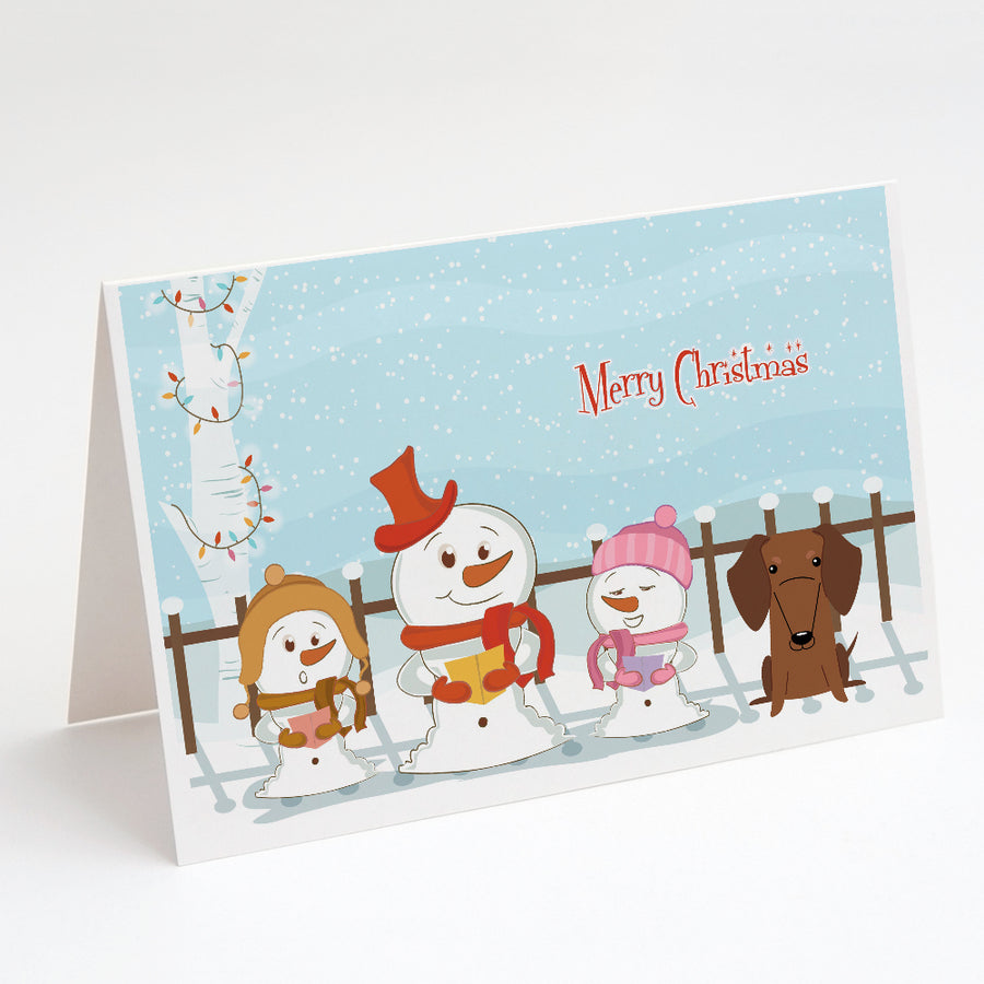 Merry Christmas Carolers Dachshund Red Brown Greeting Cards and Envelopes Pack of 8 Image 1