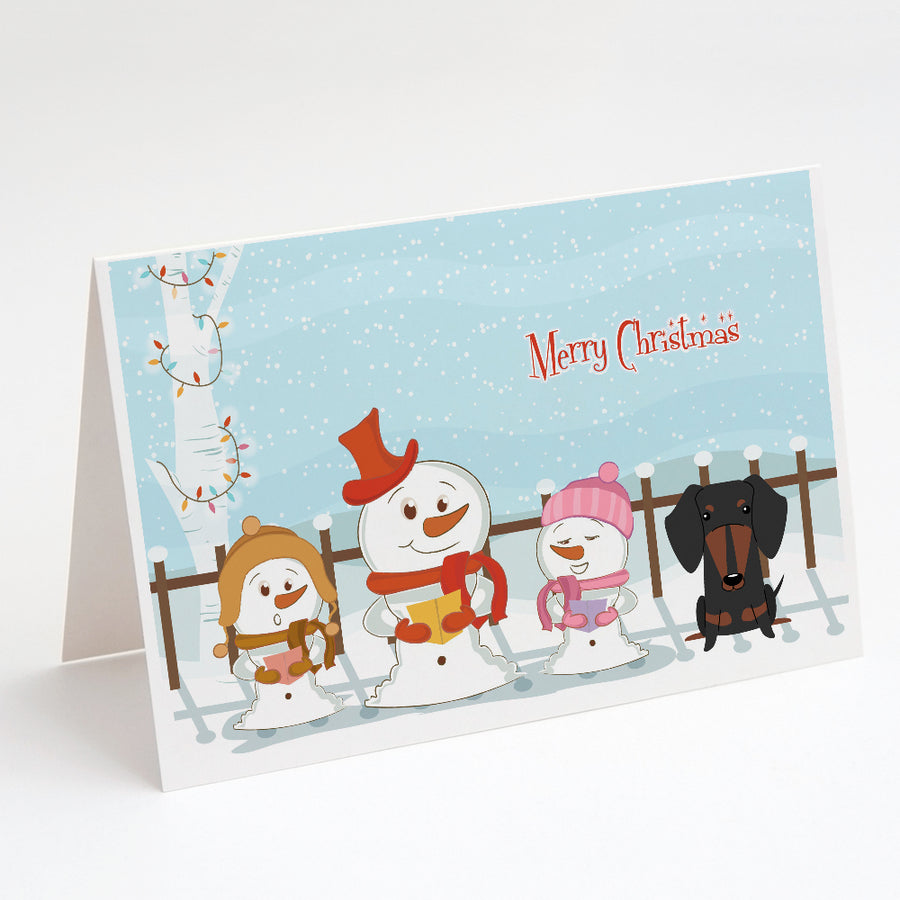 Merry Christmas Carolers Dachshund Black Tan Greeting Cards and Envelopes Pack of 8 Image 1