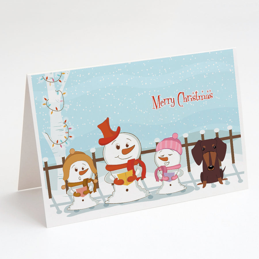 Merry Christmas Carolers Dachshund Chocolate Greeting Cards and Envelopes Pack of 8 Image 1