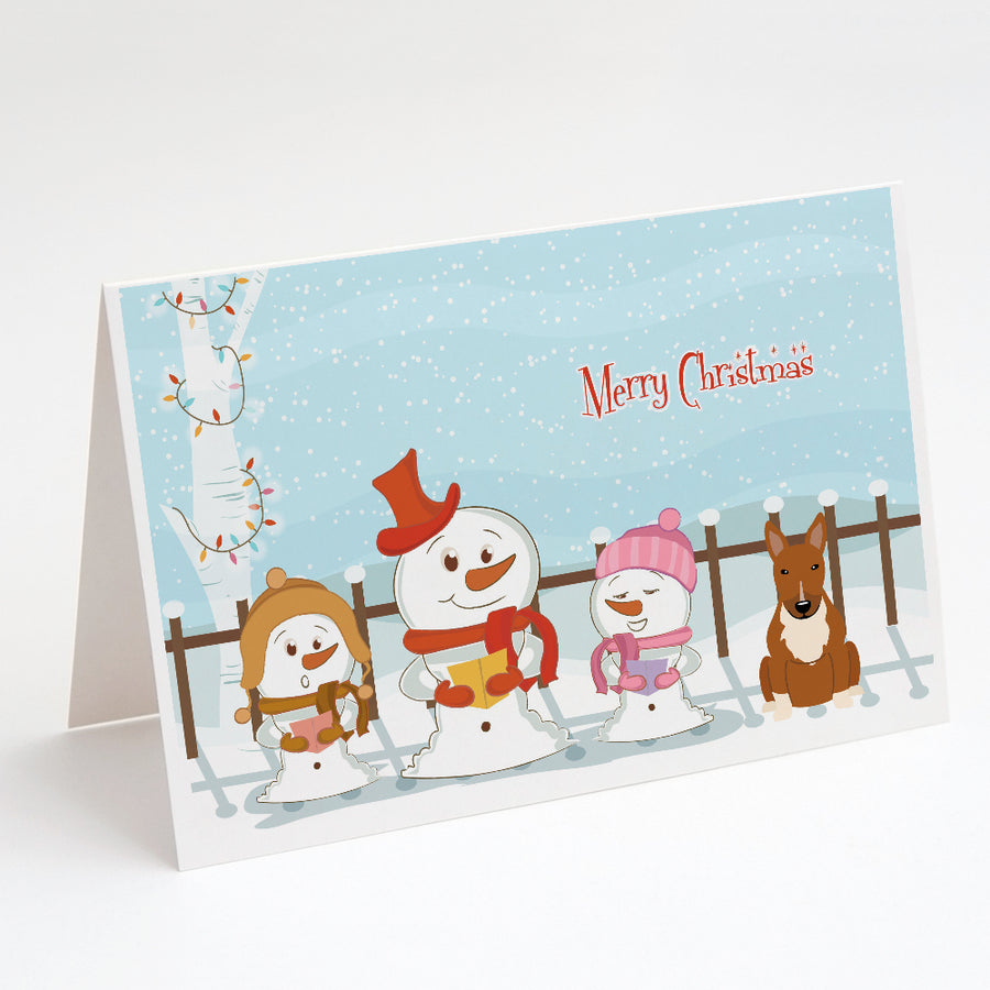 Merry Christmas Carolers Bull Terrier Red Greeting Cards and Envelopes Pack of 8 Image 1