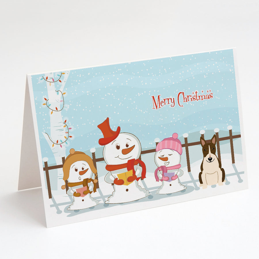 Merry Christmas Carolers Bull Terrier Dark Brindle Greeting Cards and Envelopes Pack of 8 Image 1