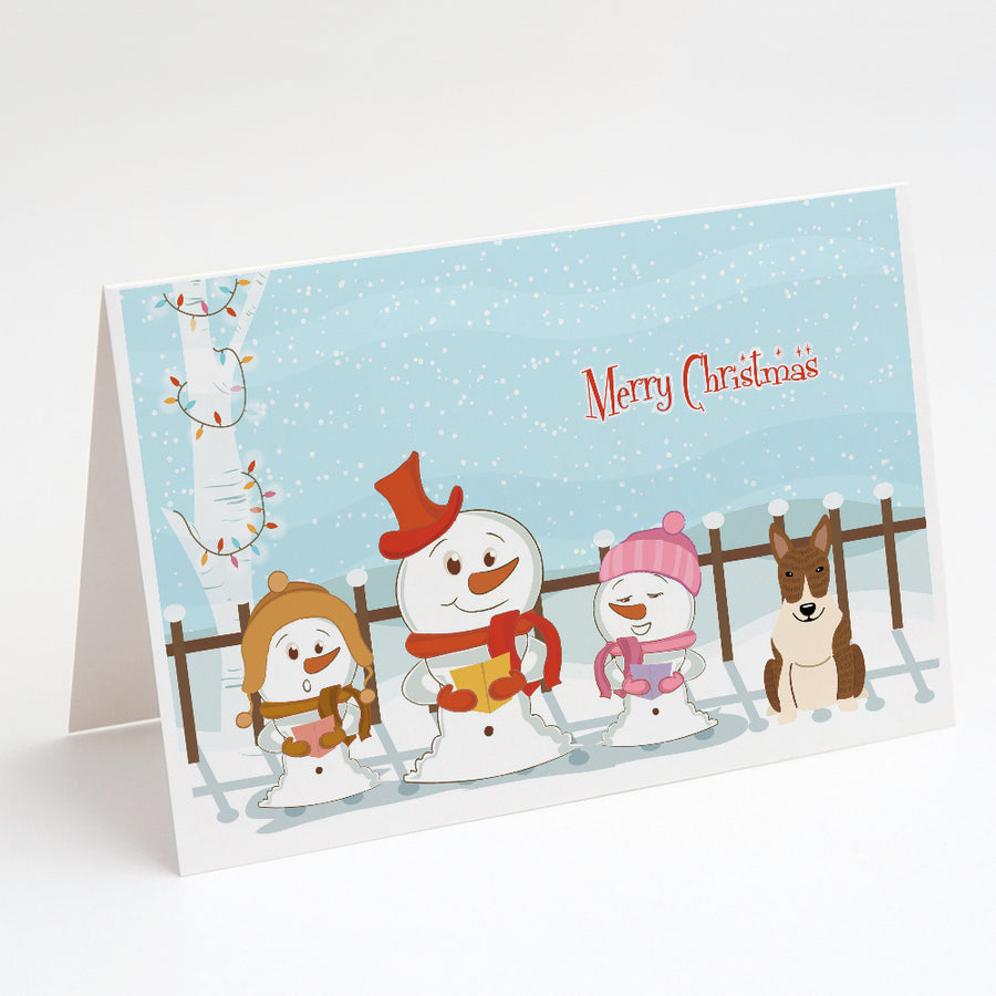 Merry Christmas Carolers Bull Terrier Brindle Greeting Cards and Envelopes Pack of 8 Image 1
