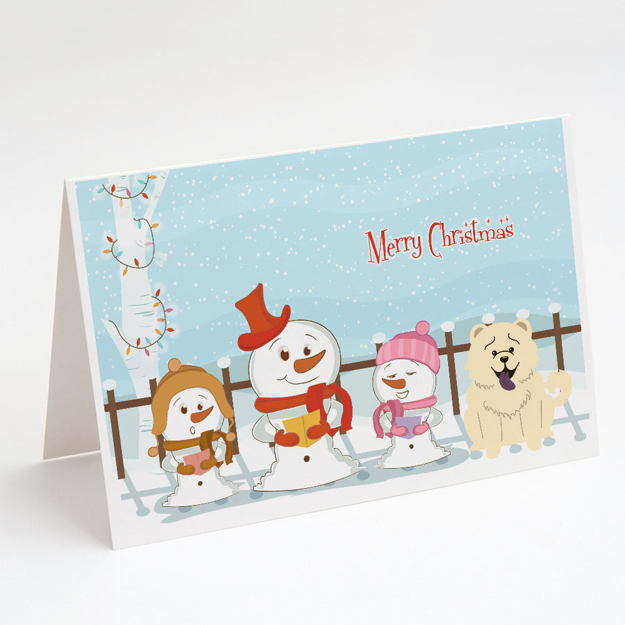 Merry Christmas Carolers Chow Chow White Greeting Cards and Envelopes Pack of 8 Image 1