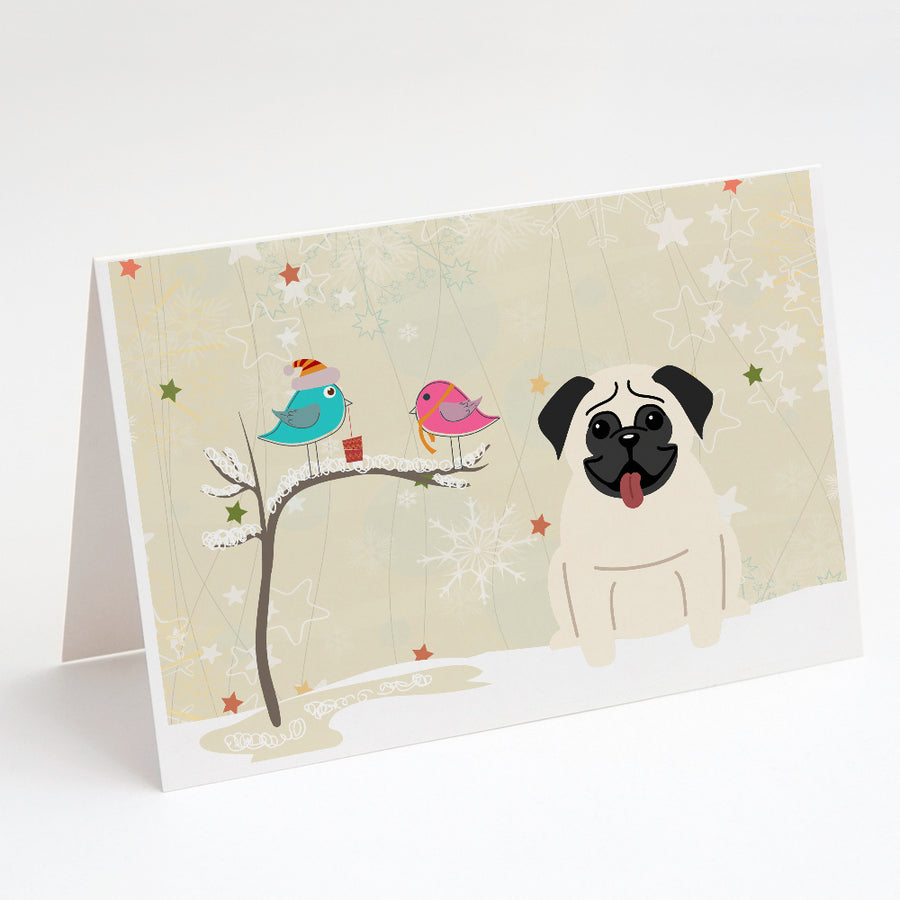 Christmas Presents between Friends Pug - Cream Greeting Cards and Envelopes Pack of 8 Image 1