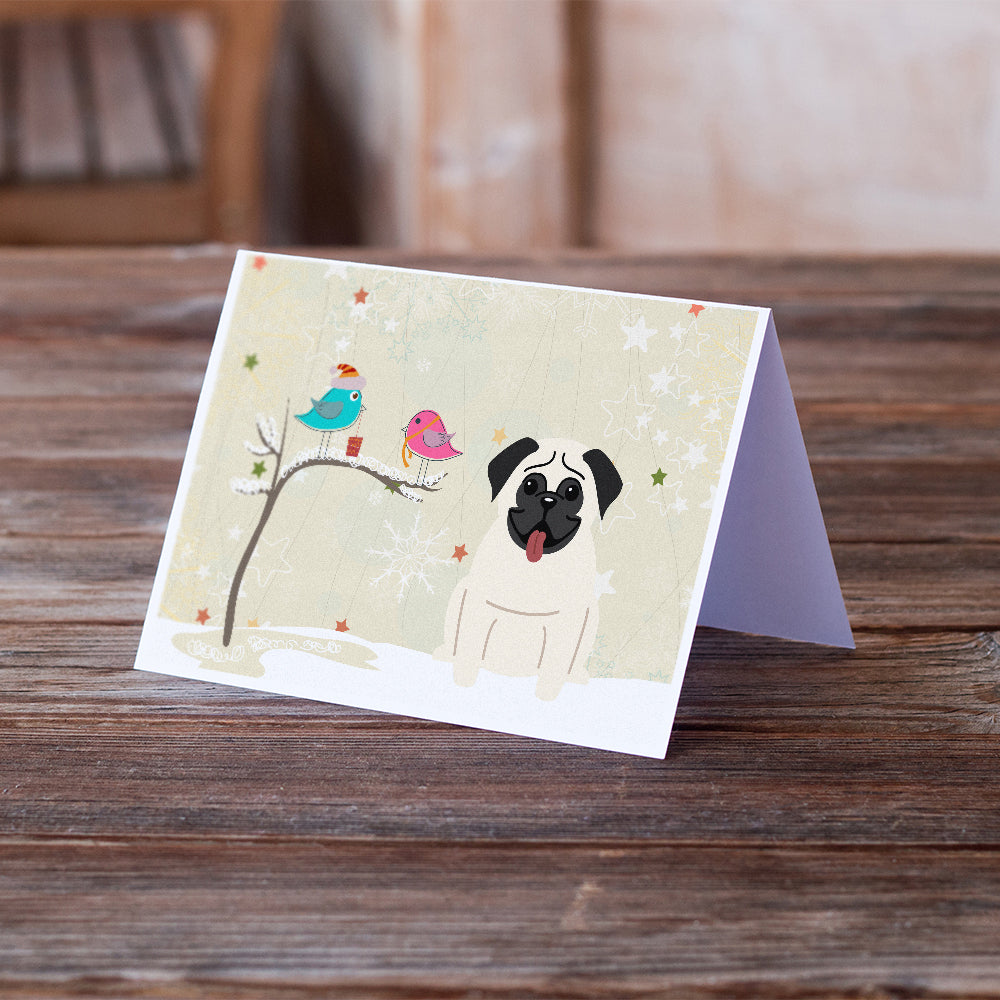 Christmas Presents between Friends Pug - Cream Greeting Cards and Envelopes Pack of 8 Image 2