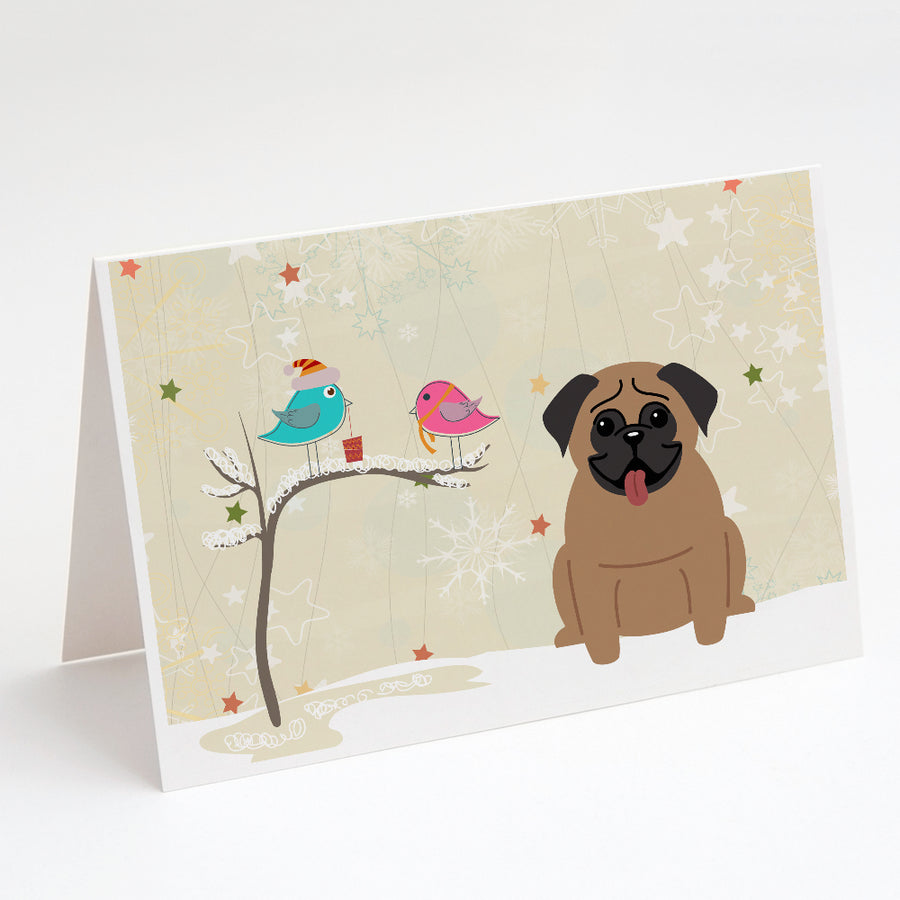 Christmas Presents between Friends Pug - Brown Greeting Cards and Envelopes Pack of 8 Image 1