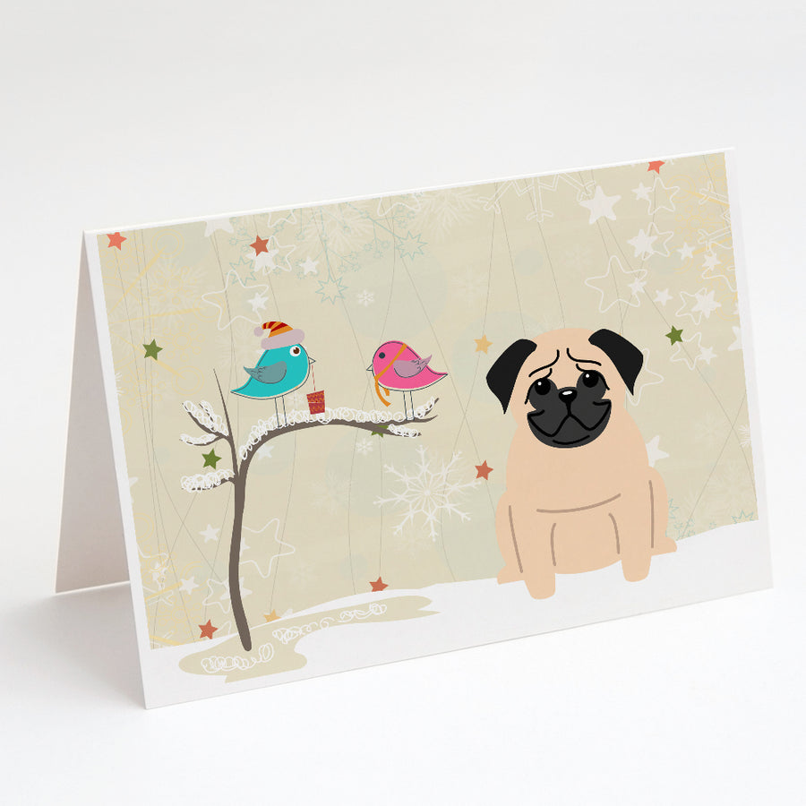 Christmas Presents between Friends Pug - Fawn Greeting Cards and Envelopes Pack of 8 Image 1